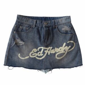 Ed Hardy Y2K Denim Skort Micro Mini Distressed 28” Waist